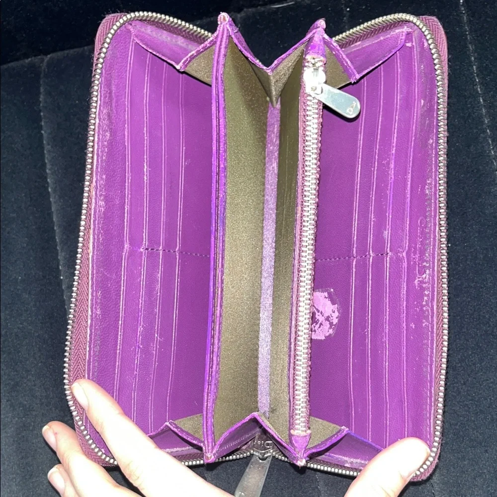 Dior Purple Patent Leather Embossed Zip Wallet
